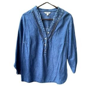 Tantrums size 1X pleated roll tab sleeves denim tunic.
